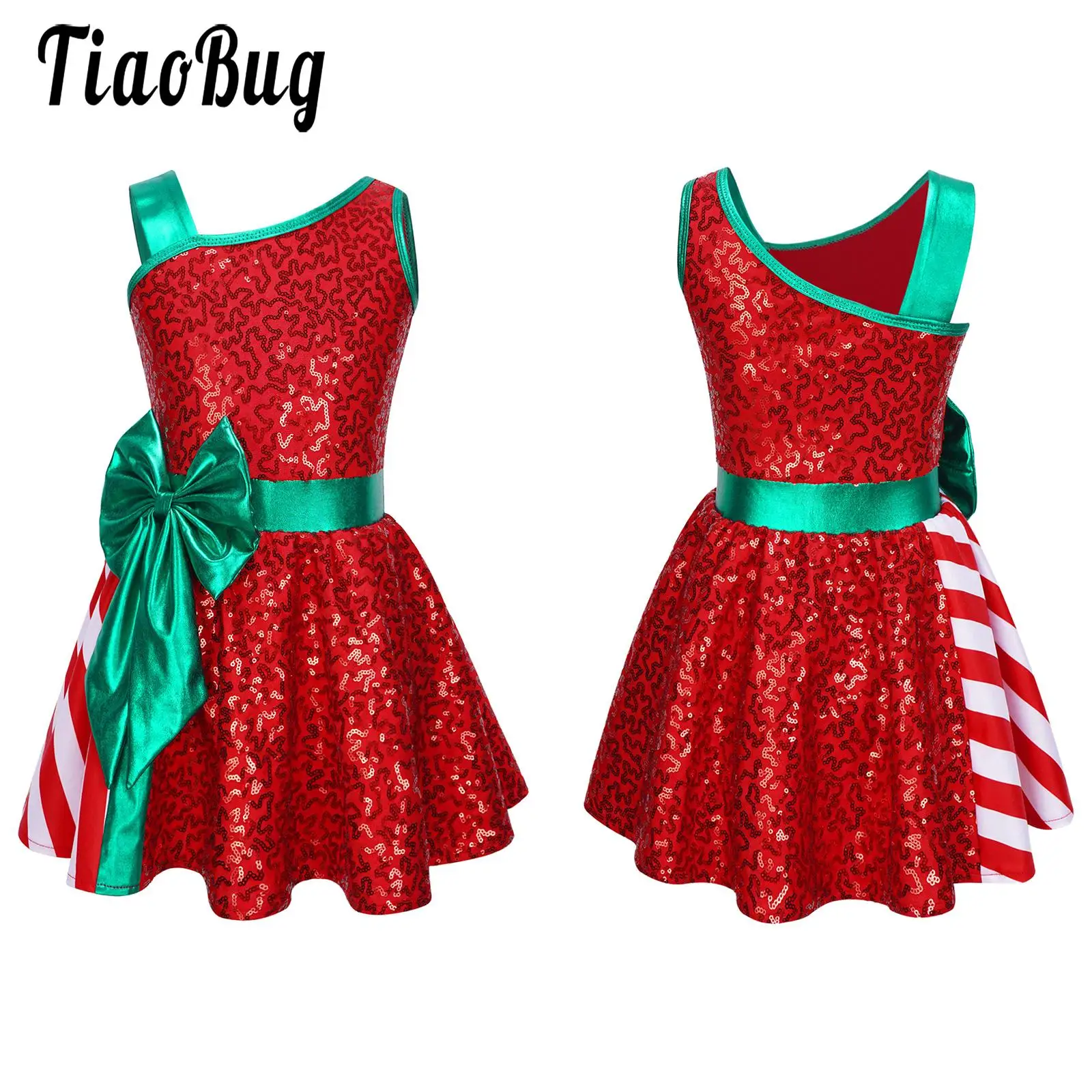 

Girls Sleeveless Sequins Tutu Dress Figure Ice Skating Dress Christmas Dance Performance Costume Xmas New Year Carnival Party