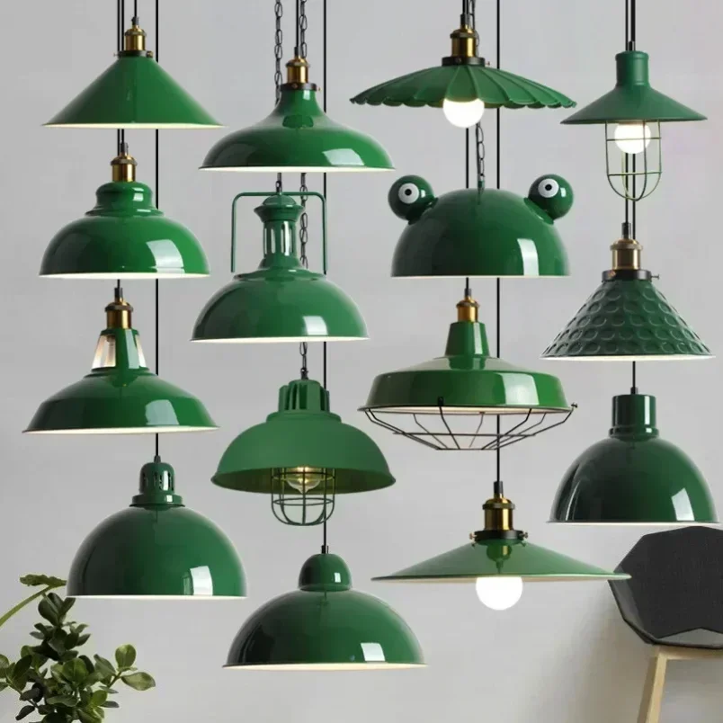 

Modern Retro American Iron Art Pendant Light Led E27 Dining Table Chandelier Industrial Style Lighting Green Lamps For Living