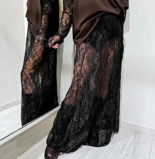 Summer Sexy Atmosphere Lace See Through Half Skirt, Fashionable High Waisted Temperament, Slim Fit A-Line See Through Half Skirt