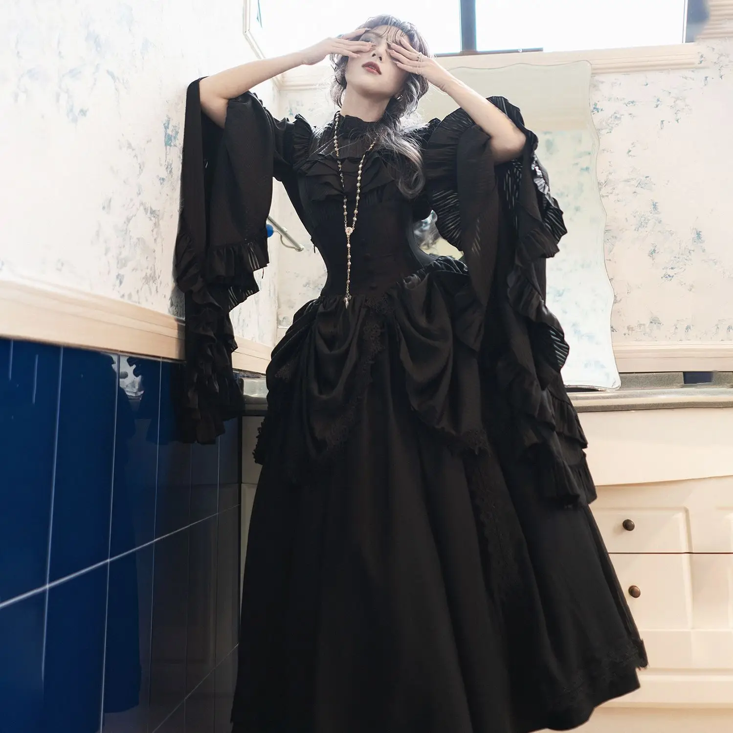Coalfell Sleepwalking Lolita Gothic Style Lolita Slim Fit and Slimming Dark Halloween Princess كم آلهة وتنورة مجموعة #4