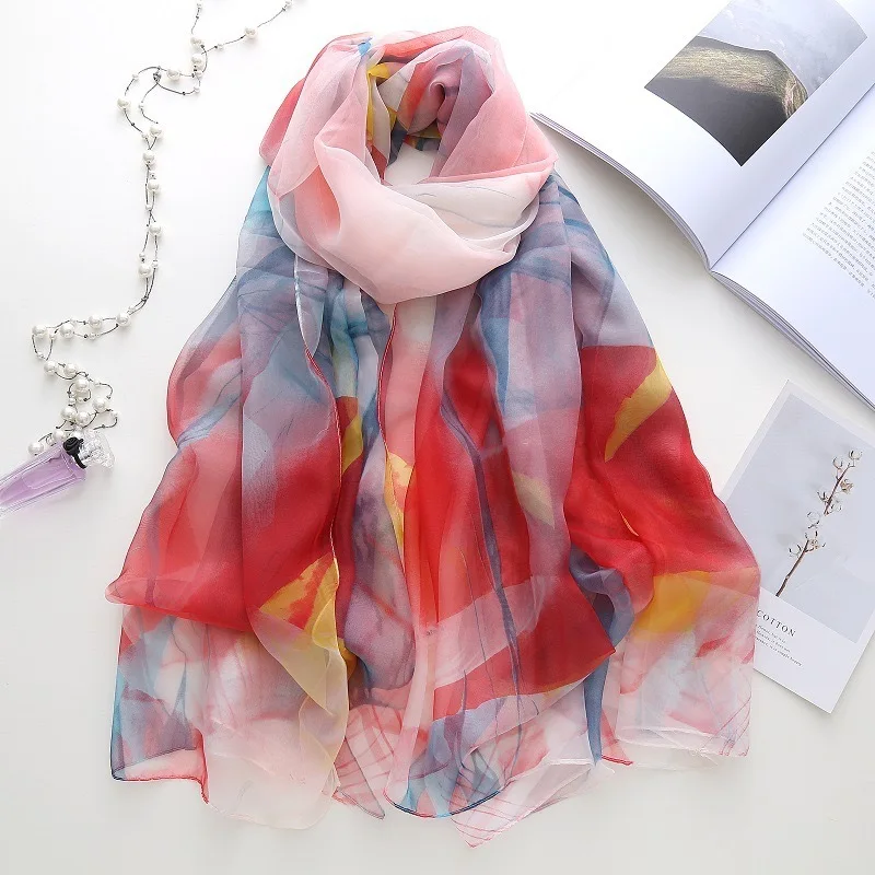 New Light and Breathable Travel Photo Beach Towel High-end Chiffon Texture Yarn Scarf Fashionable Women's Sunscreen Silk Scarf