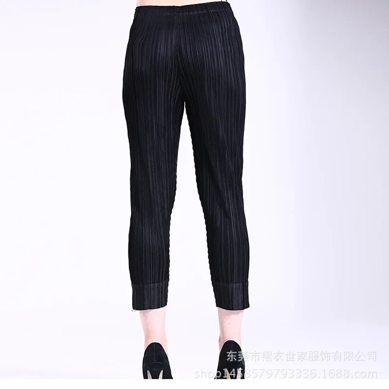 Women's Miyake Wrinkle Tight Waist Pencil Pants, Body Building Stretch Pants, Spring and Summer Clothes, Fashion