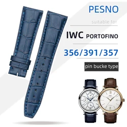 PESNO suitable for IWC PORTOFINO Genuine Calf Skin Leather Watch Bands Men Top Layer Leather Watch Belt Accessories 20mm22mm