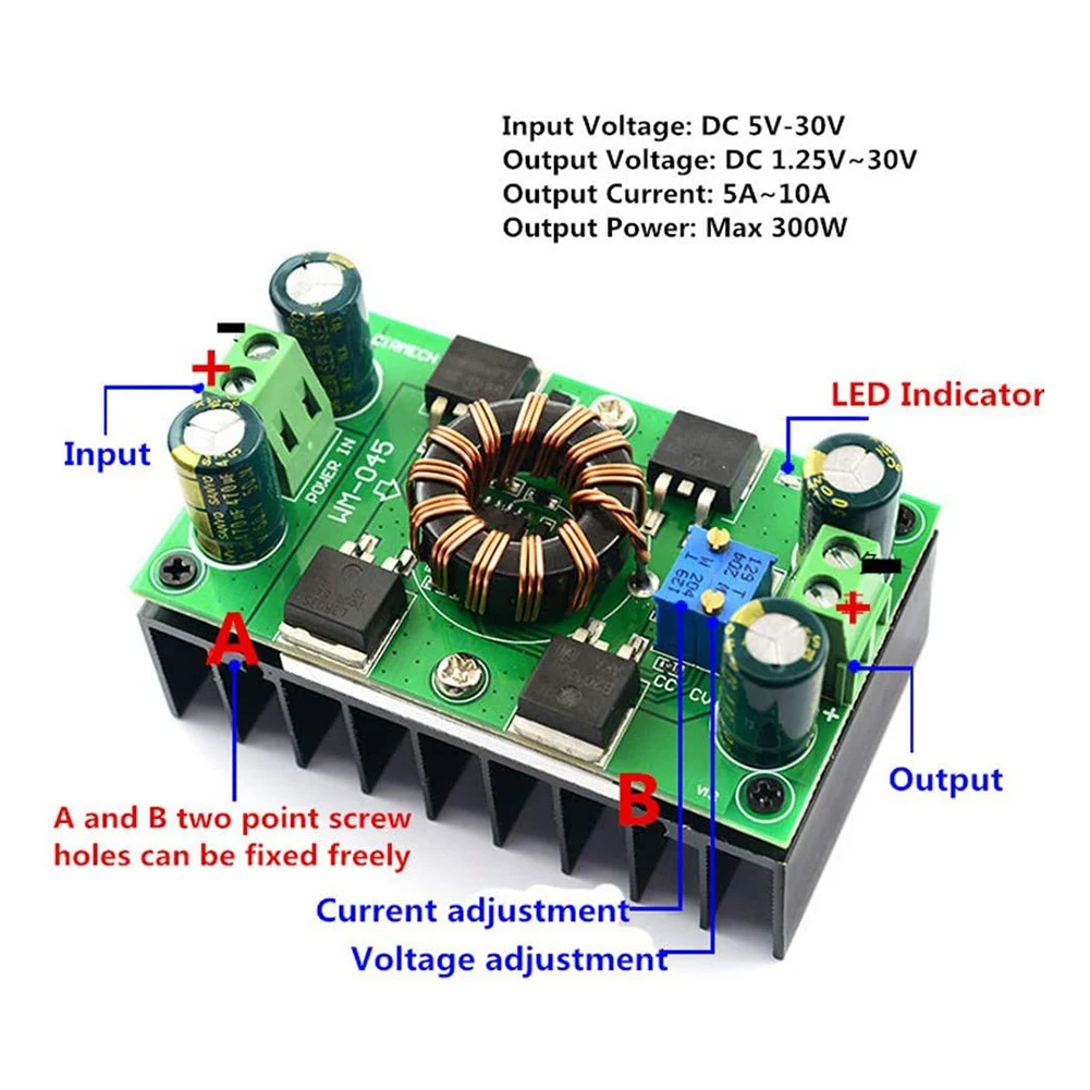 Convertitore buck boost automatico, 5 A (max 10 A) Regolatore di tensione CC da 5 V-30 V a 1,25-30 V Tensione costante Corrente costante