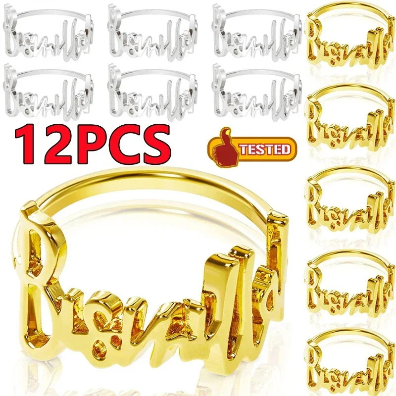 12/6PCS Alloy Blessing Bismillah Napkin Rings Eid Mubarak Muslim Islamic Ramadan Kareem Table Napkin Holder Wedding Party Decor