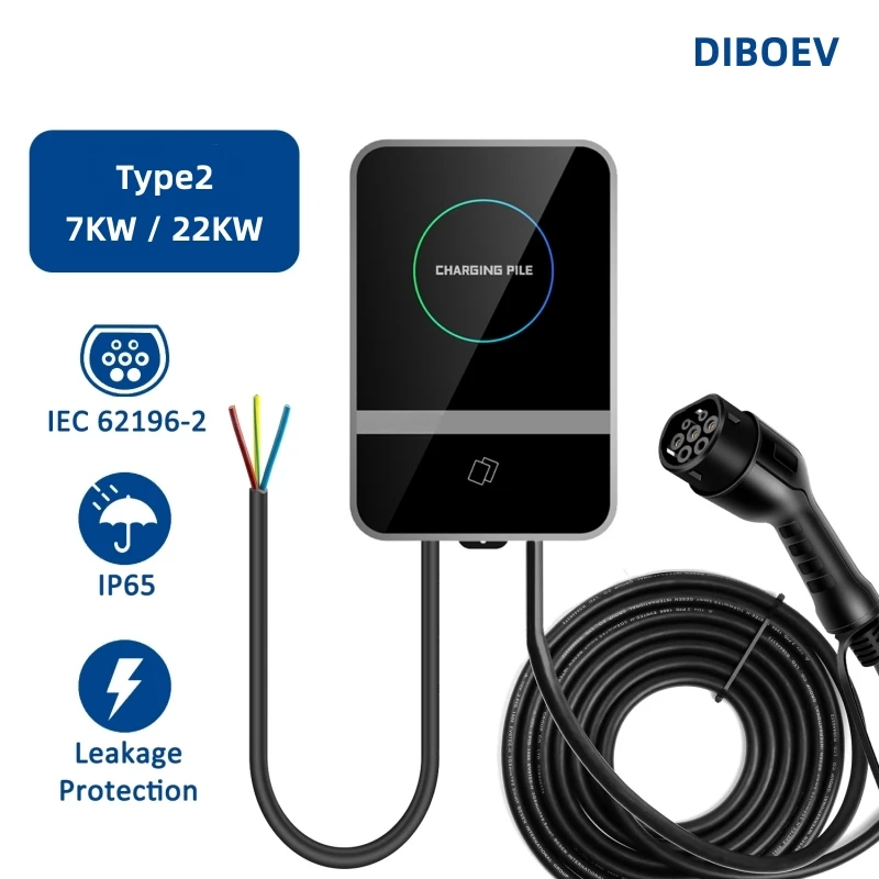 

EV Charger Type2 Plug Socket 32A 7.6KW 1Phase EVSE Wallbox and Charge Model IEC62196 5M Cable for Electric Vehicle Car Charger