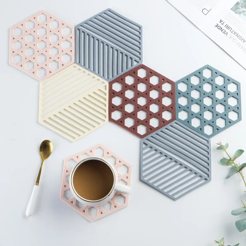 1Pc Silicone Bowl Drink Coffee Cup Pad Hexagon Mats Coasters Placemat Anti-hot Pad Non-slip Dining Table Mat Kitchen Accessories