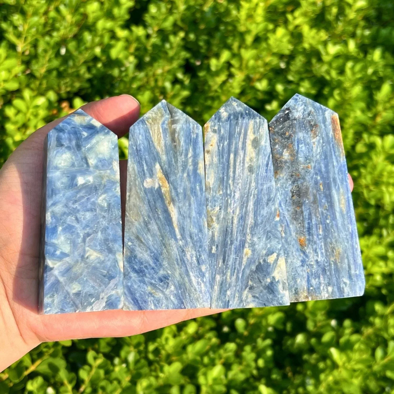 1pc Blue Kyanite Crystal Four-Sided Tower - Bohemian Style Crystal Wand Obelisk - High-Quality Home Decor