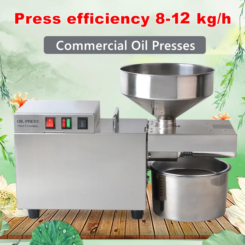 

8-12KG/H Commercial Electric Medium Stainless Steel Automatic Oil Press Machine 5L Hopper Oil Pressing Cold And Hot Extractor