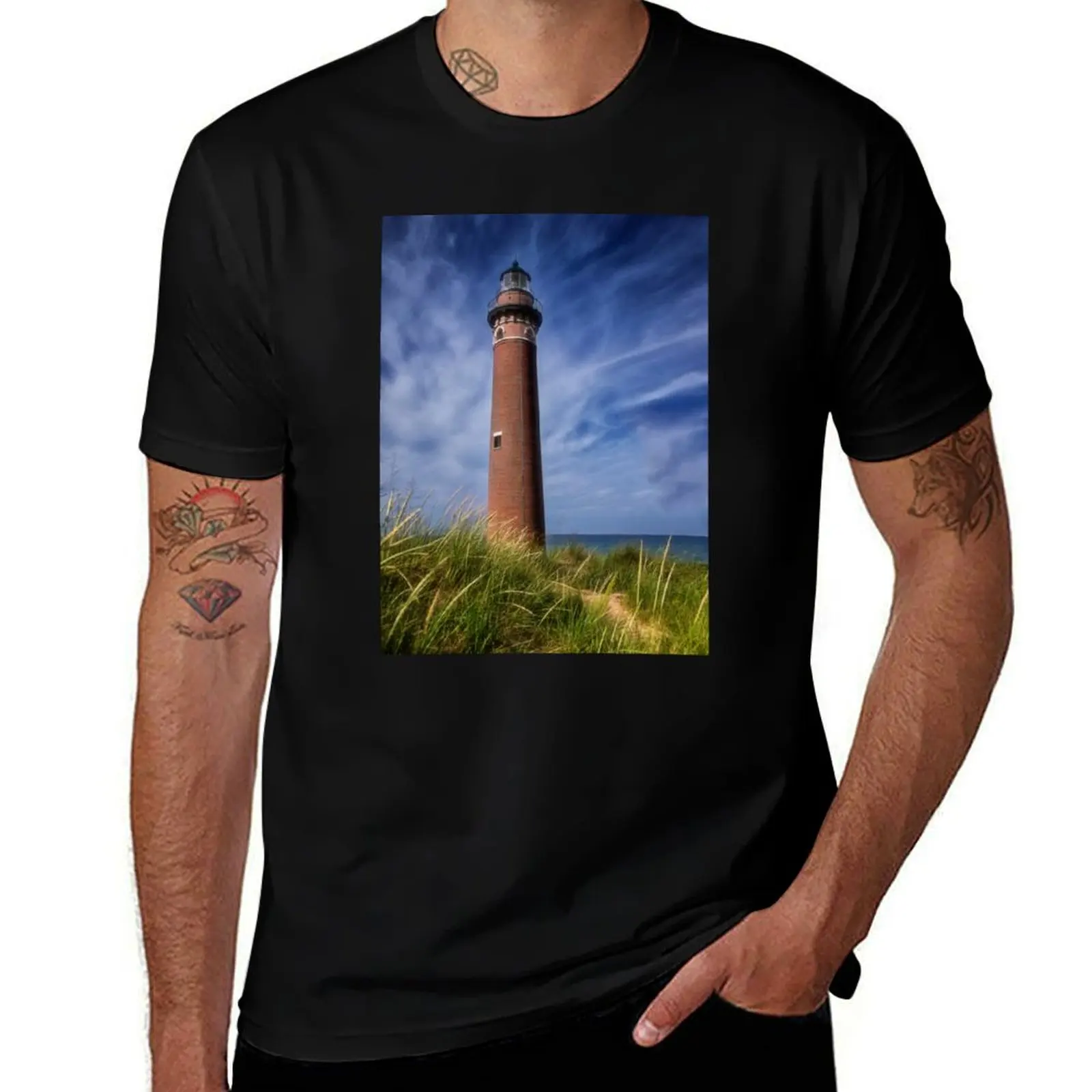 

Little Sable Point Light - Michigan T-Shirt vintage graphic tee oversized blue archive plain white t shirts men