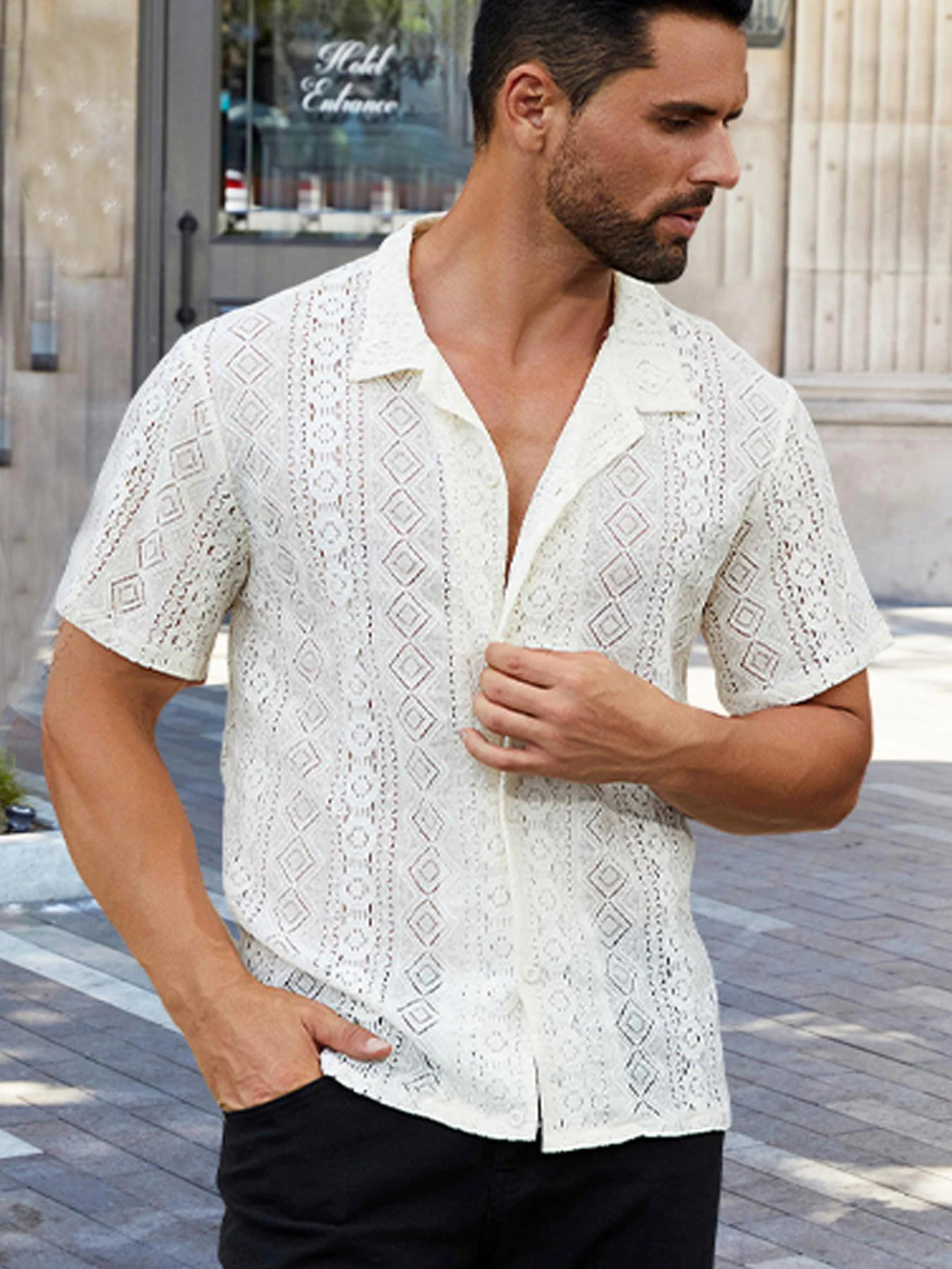 2025Summer Stylish Men T-shirt Mid-length Solid Color Soft Breathable See-through Men Shirt Men Shirt Daily Wear