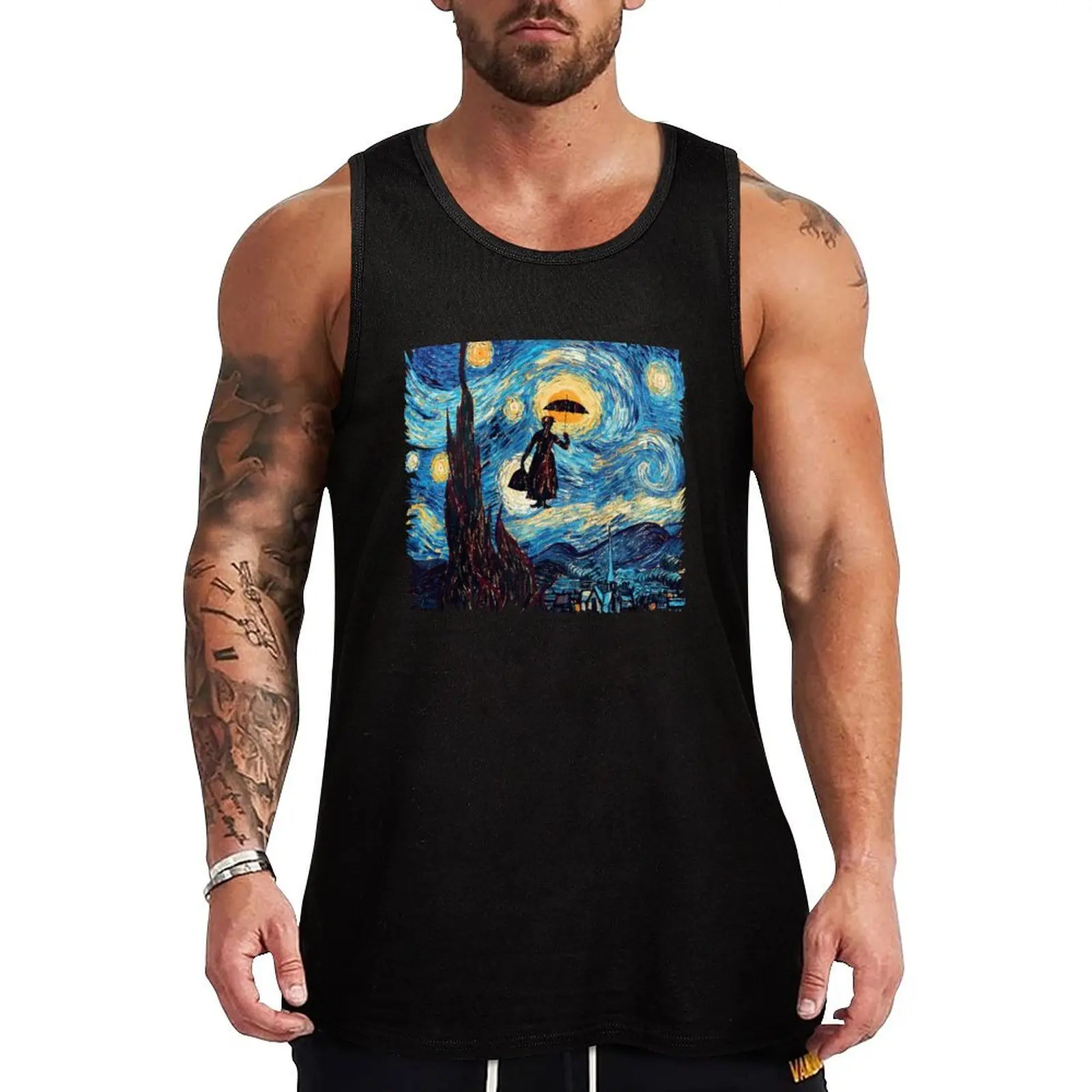 The Flying Lady with an Umbrella Oil Painting Tank Top men clothes sleeveless man shirts