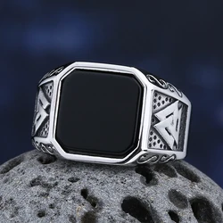 2024 New 316L Stainless Steel Celtic Knot Viking Polished Ring Black Zircon Vintage  Jewelry For Couple Gift Good Detail