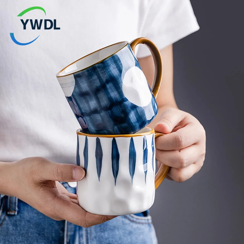 

YWDL 400ml Bumpy Surface Ceramic Coffee Mug Heat-resisting Milk Oats Breakfast Cup With Handgrip Home Mug Drinkware Japanese