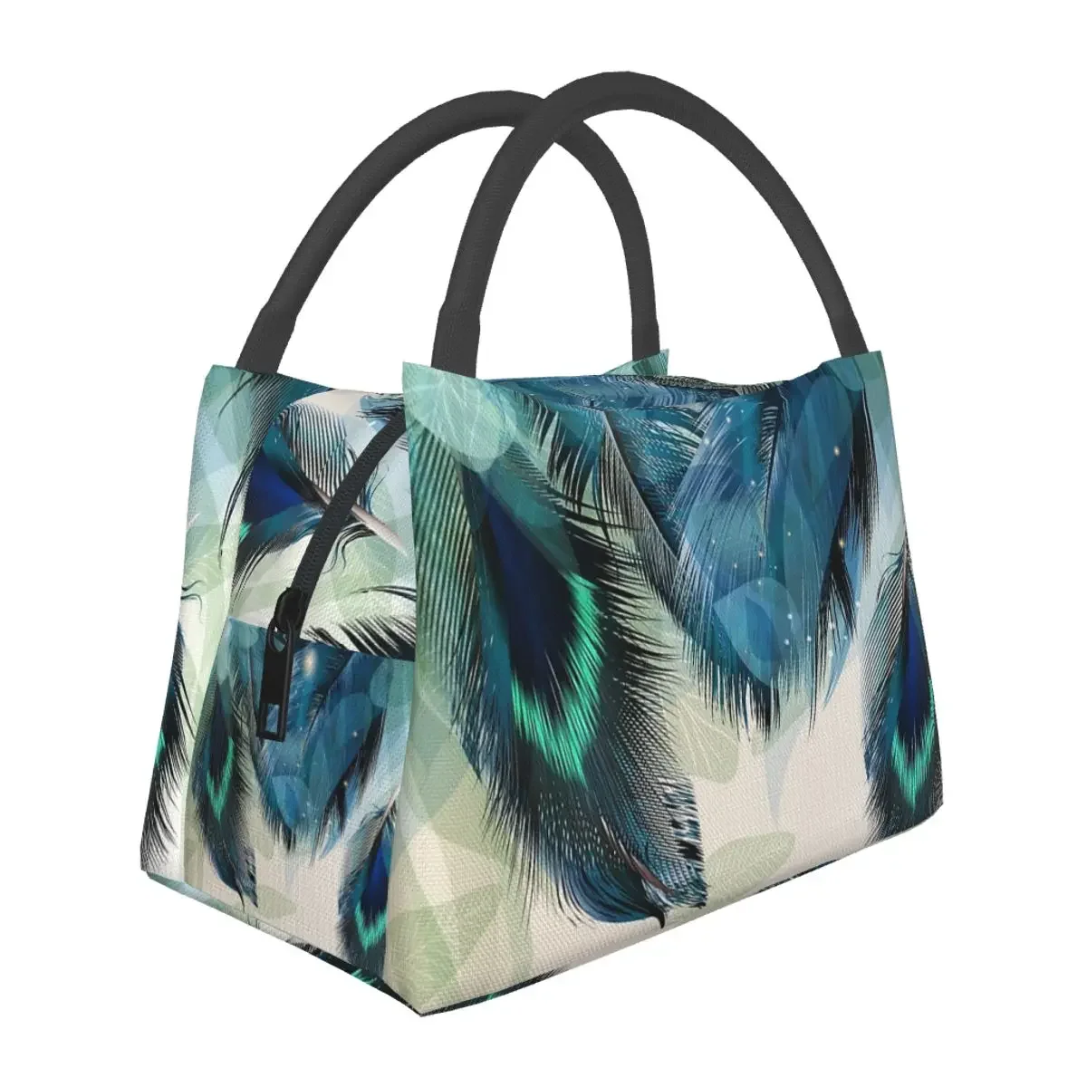 

Peacock Feathers Turquoise Lunch Bags Insulated Bento Box Resuable Lunch Tote Picnic Bags Cooler Thermal Bag for Woman Kids