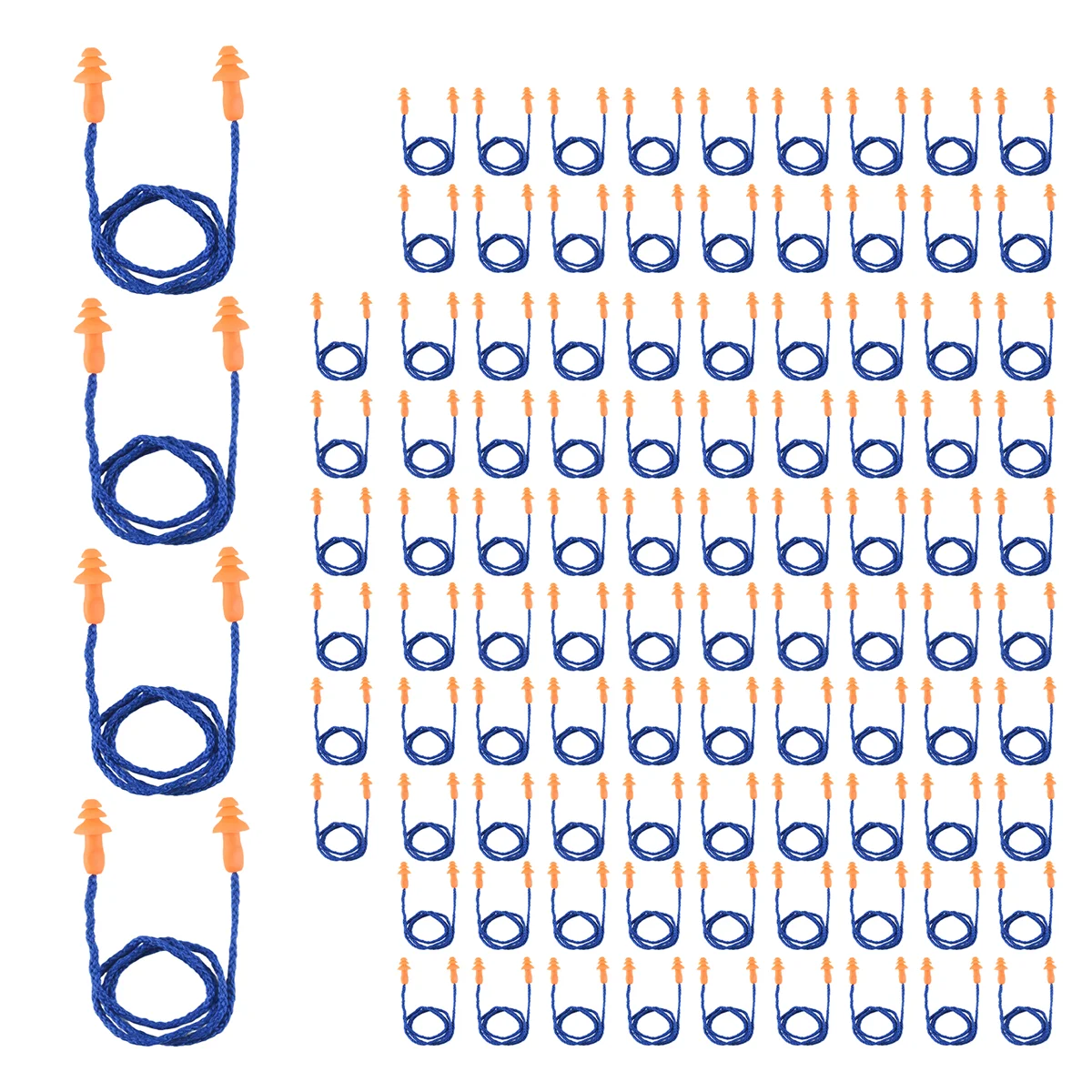 100 pares de tampões para os ouvidos com fio de silicone não macio embalados individualmente, tampões para os ouvidos de borracha reutilizáveis para proteção auditiva