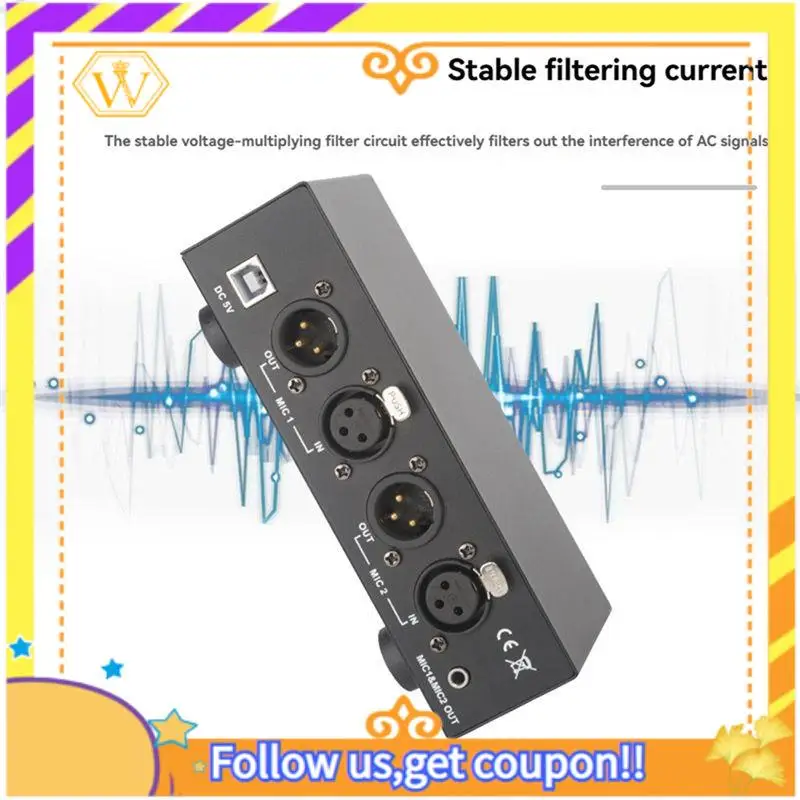 A01K-Universal 48V Phantom Power Supply Compact 2 In 2 Out For Condenser Microphone Music Recording Equipment