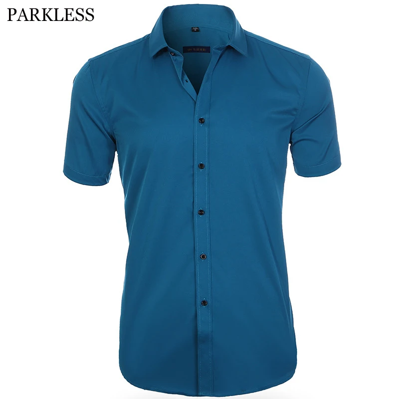 Mannen Elastische Bamboevezel Jurk Shirts Merk Korte Mouw Mannen Casual Bedrijvengids Lange Mouwen Shirt Non Iron Camisa masculina