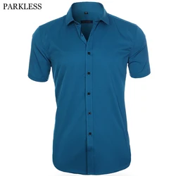 Männer Elastische Bambus Faser Kleid Shirts Marke Kurzarm Shirt Männer Casual Business Langarm-shirt Nicht Eisen Camisa masculina