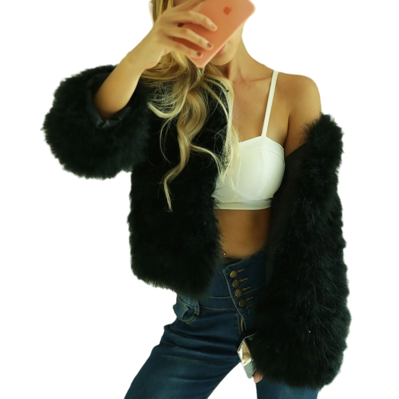 2025 inverno feminino casaco de pele ecológica pescoço quadrado sólido feminino artificial jaqueta de pele curta casaco de cabelo longo versátil senhora faxu casaco de pele