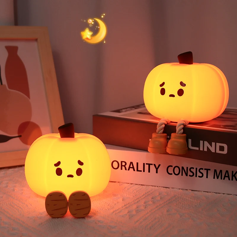 Halloween Pumpkin Night Lights Cute Soft Silicone Safe Lamp Decorations Timing Dimmable Bedside Decor Kids Baby Halloween Gifts