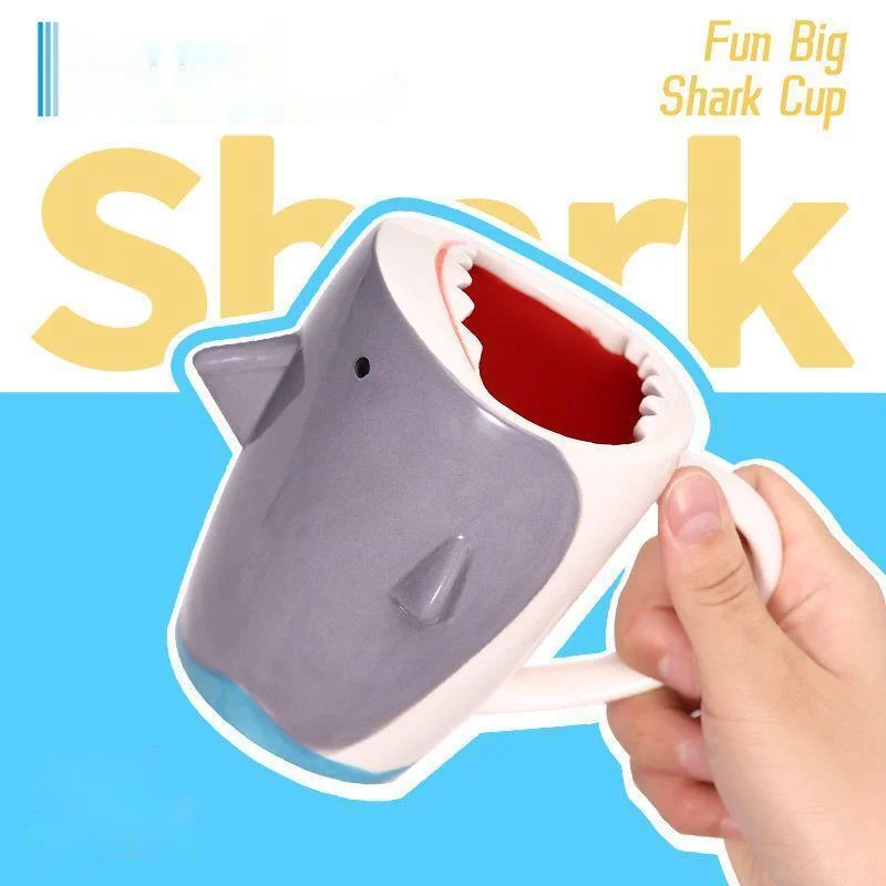 Fun Big Shark Cup 3D Biomimetic Shark Shaped Ceramic Cup Novel High-capacity Shark Ceramic Mug Cute Cartoon Mug 400ml Deco Cup