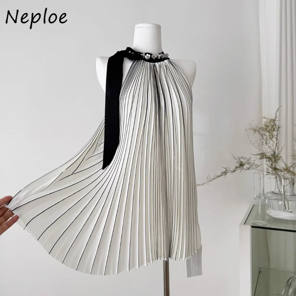 

Neploe Advanced Elegant Commuter Luxury Shirt Trendy High Street Personalized French Tops Vintage Ruched Halter Slim Sexy Mujer