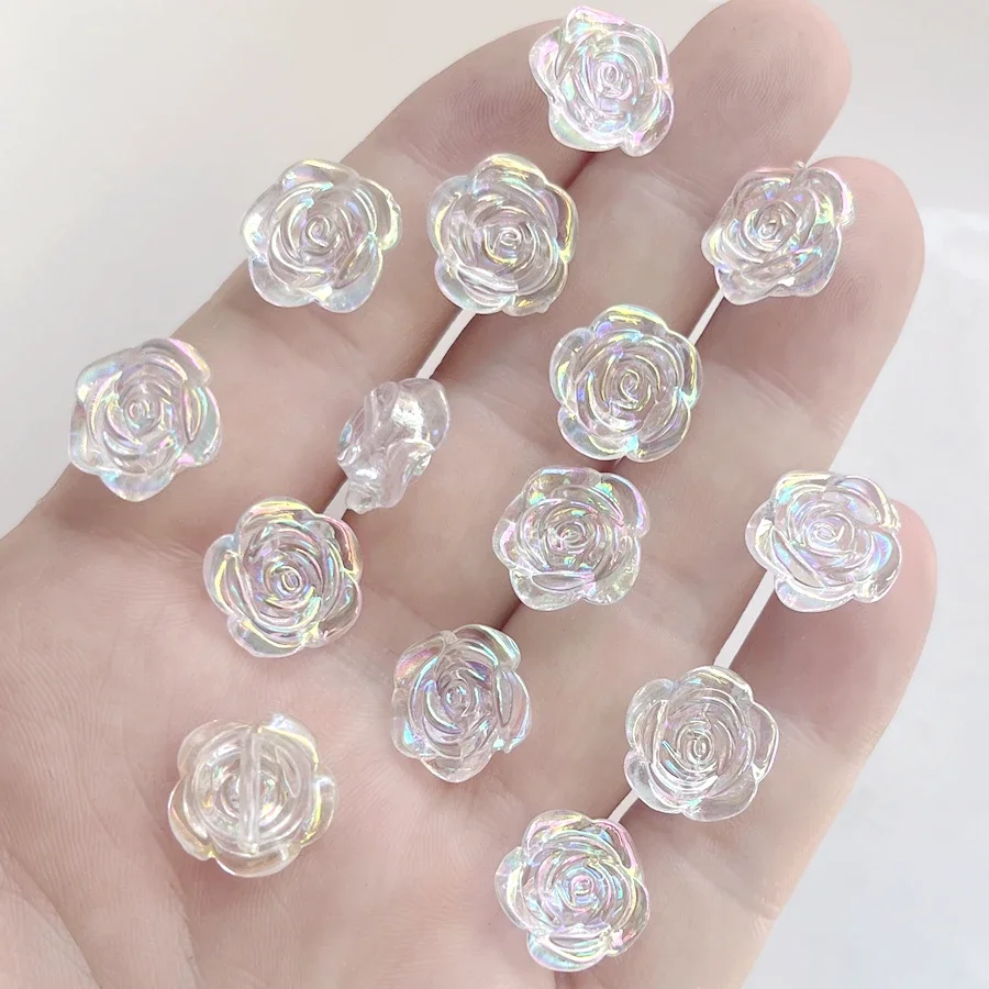 30pcs 14mm Transparent Channelhole charm AB color flower beads Pendant Diy necklace bracelet earrings jewelry making accessories