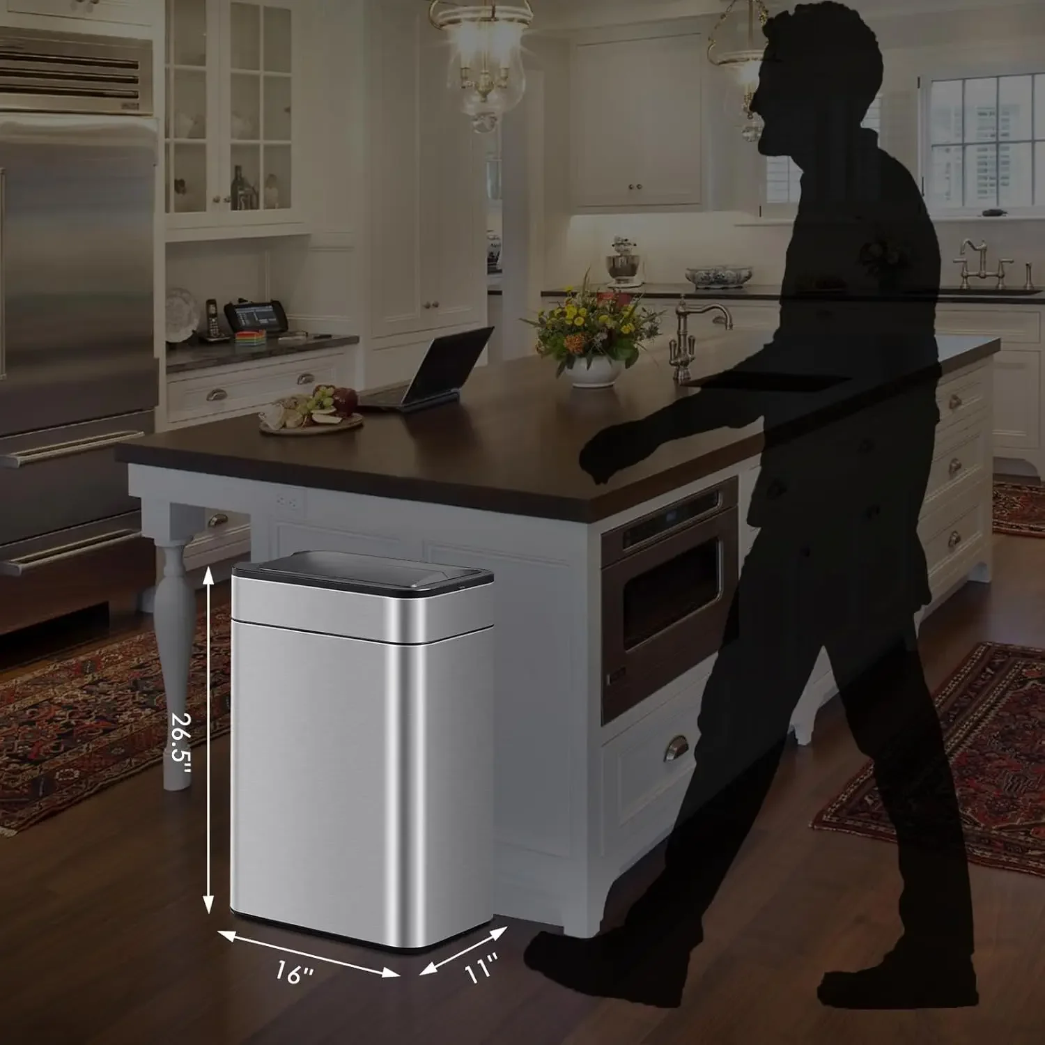 Kitchen Trash Can 60 Liter / 16 Gallon Automatic Trash Can with Butterfly Lid, Motion Sensor Garbage Can for Kitchen, Office, Li