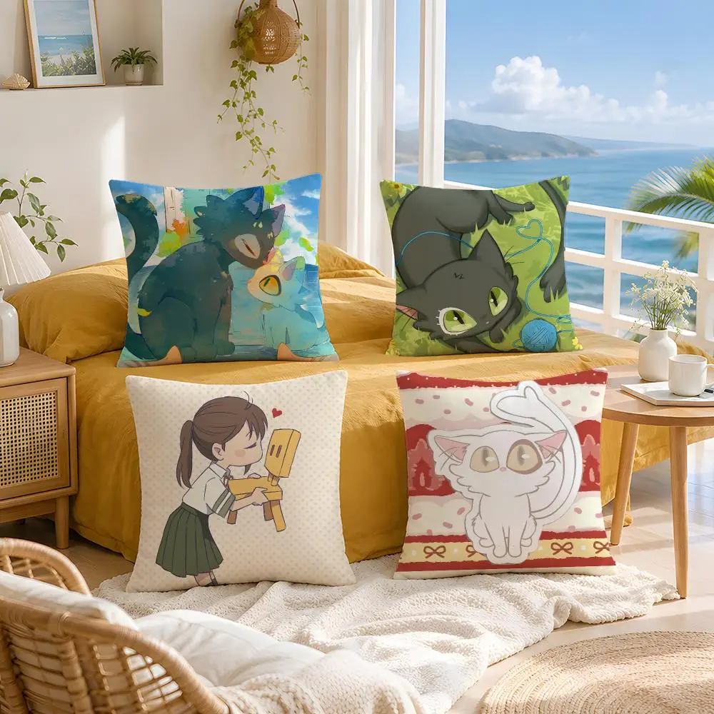 Anime Suzume Cushion Cover Throw Pillow Short Plush Fresh Natural Cushion for Living Room Sofa Ornament Present Gift