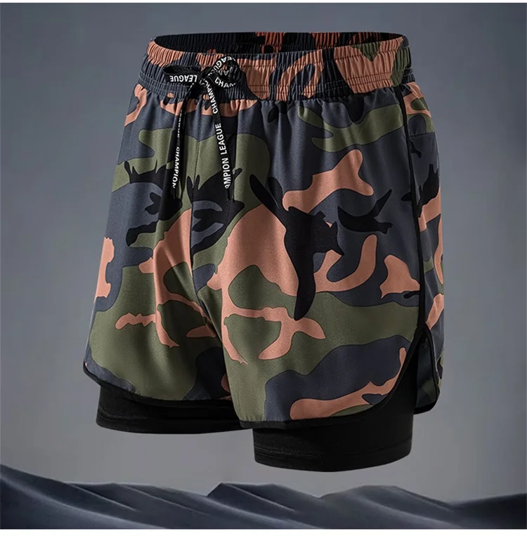 Camouflage Shorts Fake Two New Sports Shorts Men's and Women's Summer Thin Running Beach Pants Breathable Three Quarter Pants