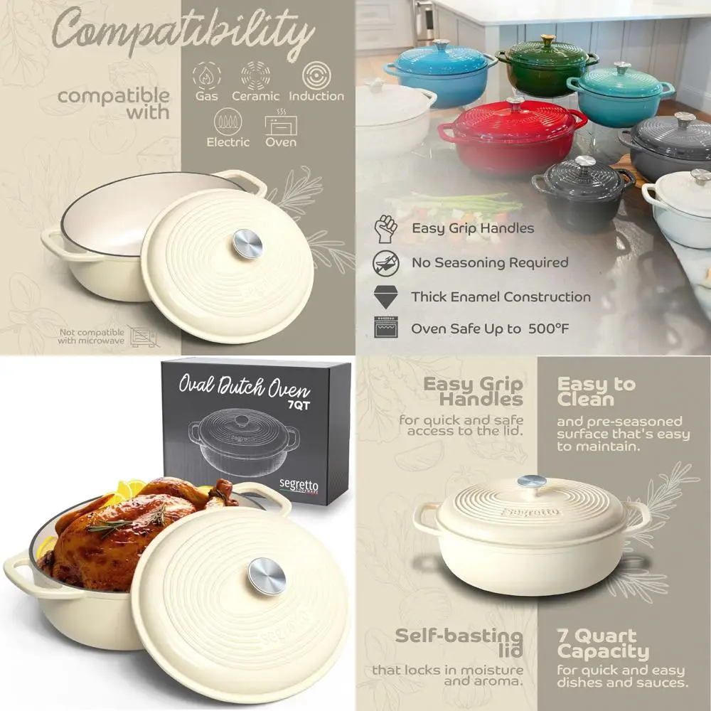 

Oval Enamel Cast Iron Dutch Oven, 7 Quarts, White