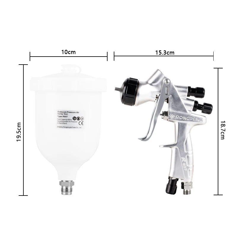 Imagem -05 - Rongpeng-pistola para Pintura Automóvel Pintura Automática Aerógrafo de 13 mm Tecnologia de Pressão Reduzida 600cc Alta Eficiência R807