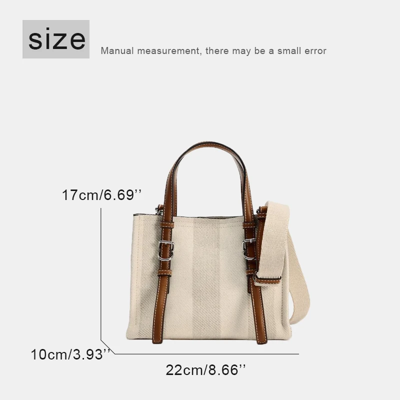 Casual Stripe Canvas Tote Bags For Women Luxury Designer Handbags Purses 2024 New In Top Handle Belt Buckle Wide Straps Shoulder