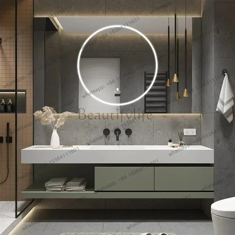 yj57 Cabinet High End Smart Mirror Cabinet Slate Ceramic Integrated Washbasin Bathroom Vanities Bathroom Furniture