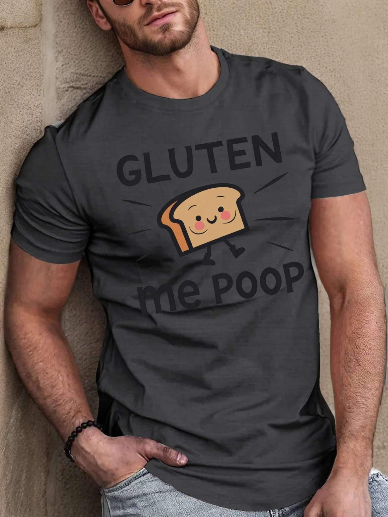 Gluten Makes Me Poop Fitted Men's T-Shirt, Sweat-wicking and Freedom of Movement Funny Short Sleeve Tshirt Streetwear