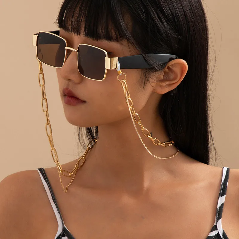 Double Layer Punk Metal Chain Glasses Chain for Women Sunglasses Mask Chain Lanyard Anti-Falling Glasses Eyeglasses Cord Gif