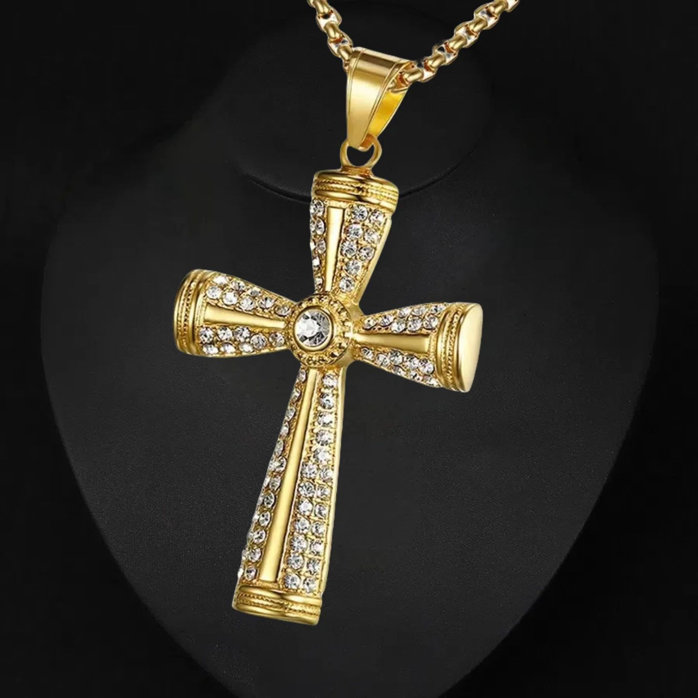 

Religious Iced Out Bling Jesus Cross Pendants Gold Color Stainless Steel Zirconia Christian Necklaces For Women Men Jewelry