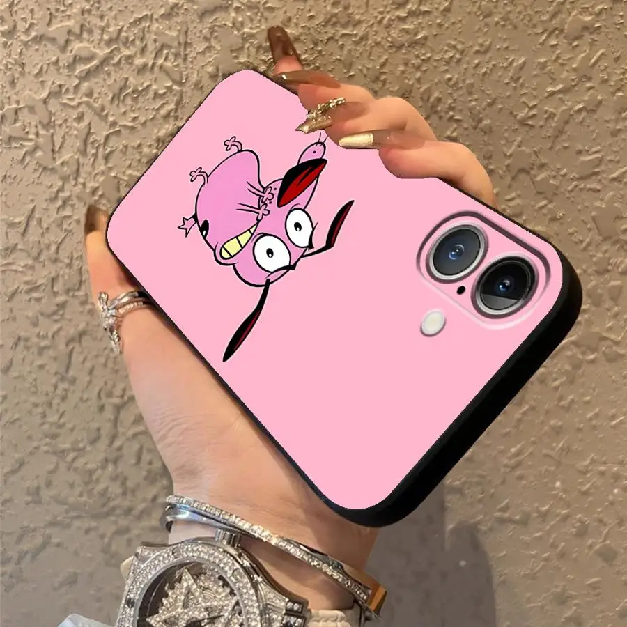 Case for iPhone 15 16 14 Plus 13 12 11 17 Pro Max XR 7 8 17Air XS Black Soft Phone Cover Pink Cartoon Dog
