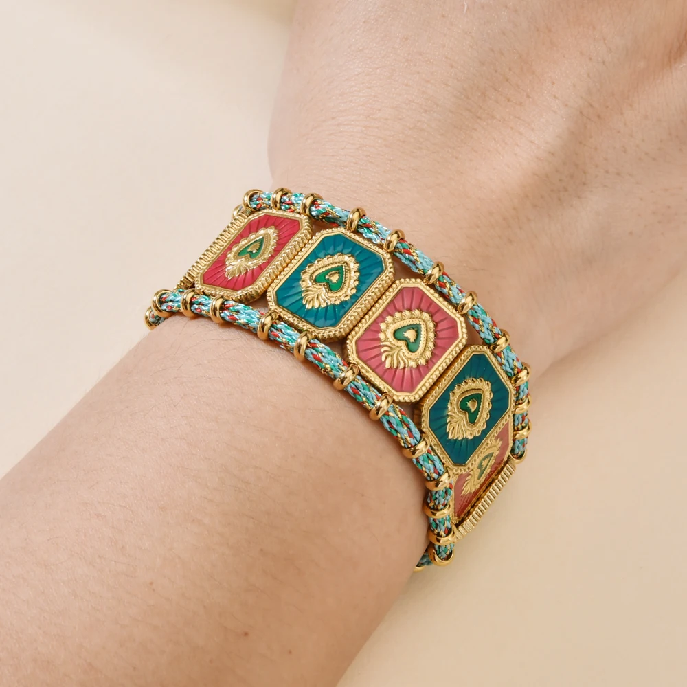 Fashionable Simple Colored heart Tarot Card Charms Bracelet, Women's Rope Boho Bracelets Jewelry Wholesale