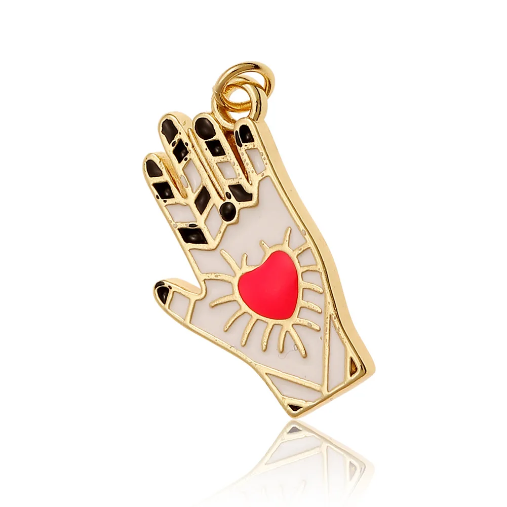 Colorful Resin Gold-Plated Brass Hamsa Hand Of Fatima Charm Pendant For Jewelry Making Necklace Bracelet Zirconia CZ Accessories