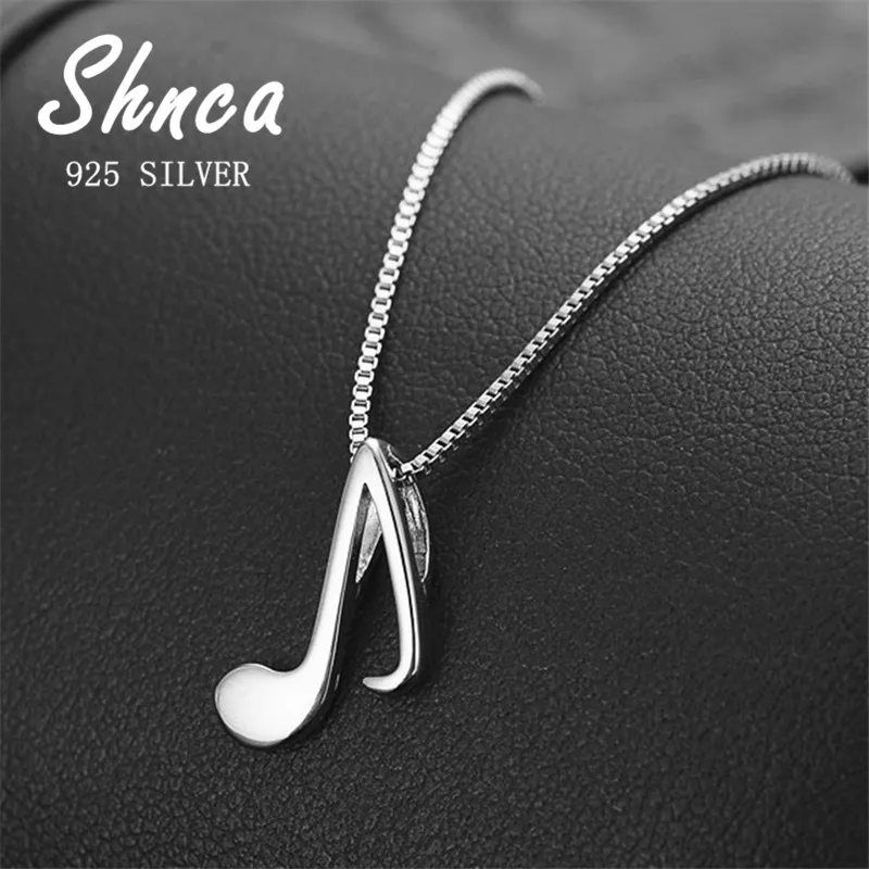 Hip Hop New 925 Sterling Silver Art Music Note Pendant Necklaces For Women Girl Student Jewelry XN065