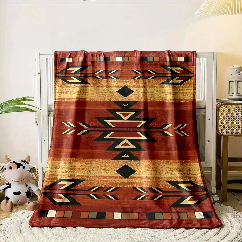 Southwest Tribal Geometric Arrow Rust Red Vintage Print Blanket,Light Flannel Throw Couch Room,Native Ethnic Retro Daily Blanket