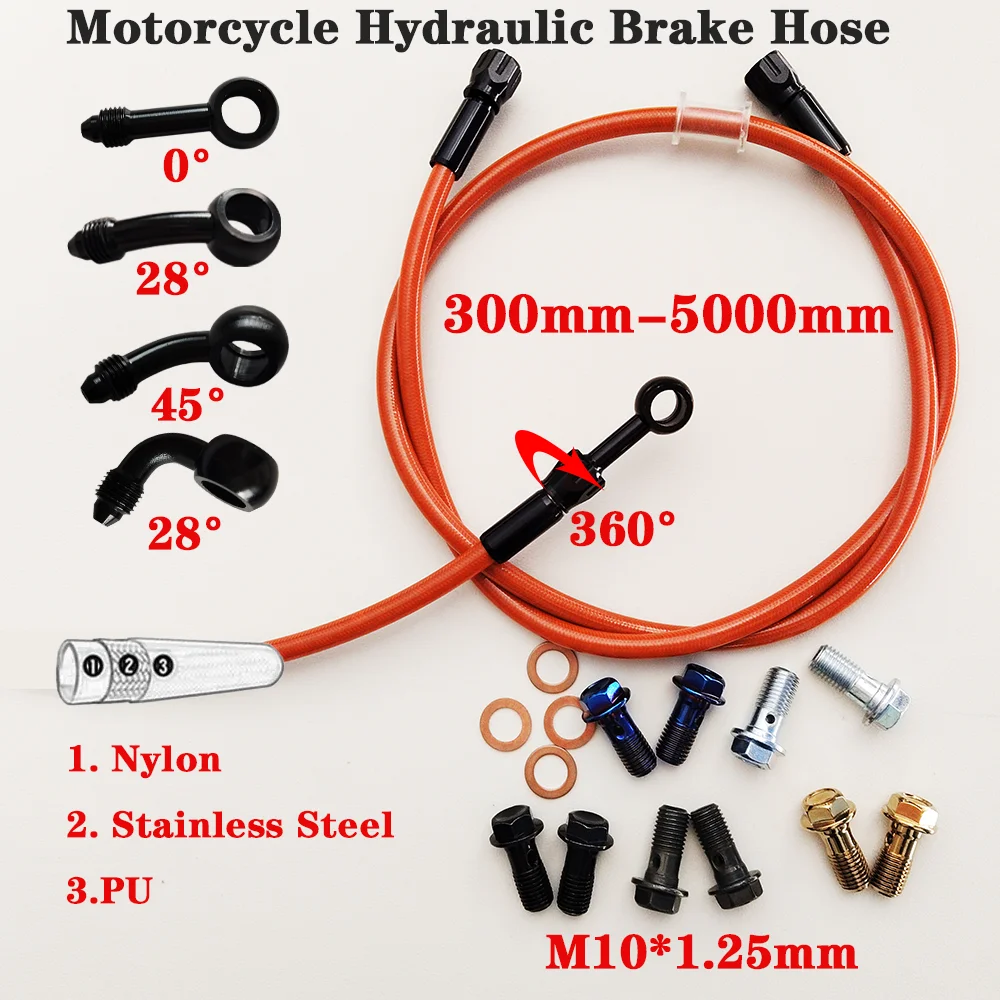 Transparent Orange AN3 Braided Brake Hose Motorcycle Hydraulic Clutch Tube Master Cylinder Brake Oil DOT Pipe Reinforced Racing