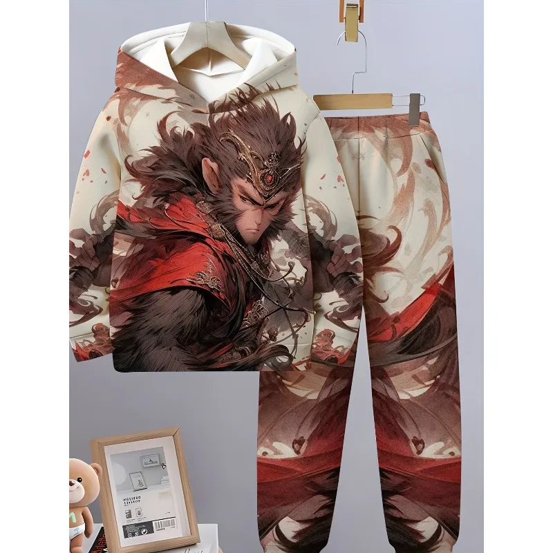 2025 3D Digital Cartoon Giant Panda Printed Fashion Set Casual Polyester Hoodie and Pants Geometric Pattern Youth Sports Style