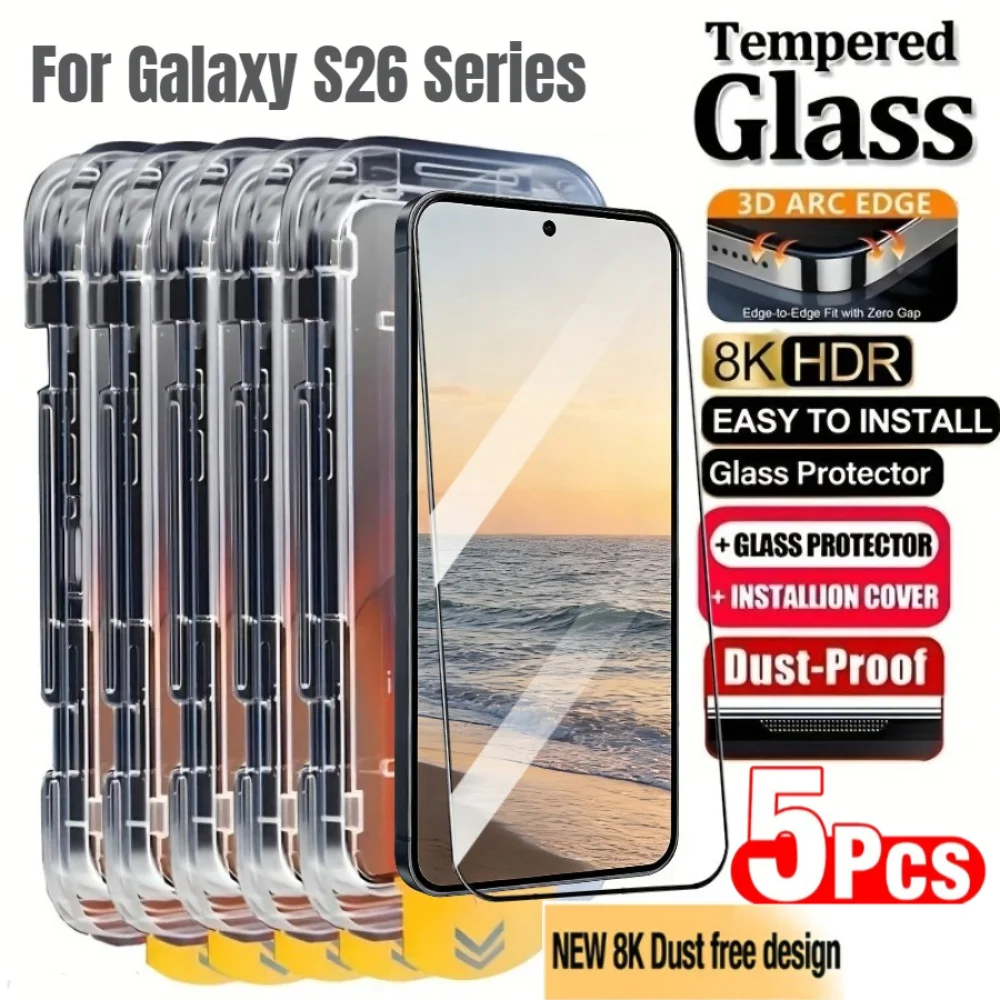 NNBILI 5 Stück Staubresistente Gehärtete Glas-Displayschutzfolien Entwickelt für Samsung Galaxy S21 22 23 S24 S25 S26 Ultra. Entsperrbar