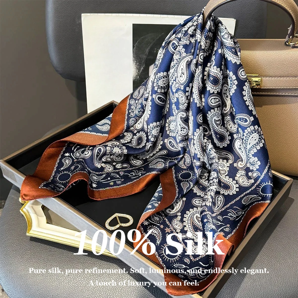 

2026 New 100% Real Silk Scarf Women 53x53cm Square Paisley Print Neck Scarf Head Scarf Hijab Bandana Foulard Shawl Wrap for Lady