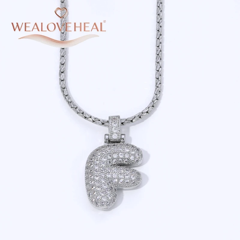 Rhodium-Plattierte A-Z Bubble Initial-Halskette, Puff-Ballon-Buchstaben-Anhänger-Halsketten mit Zirkonia, Hip-Hop-Schmuck-Geschenk für Frauen und Männer – Detail 24