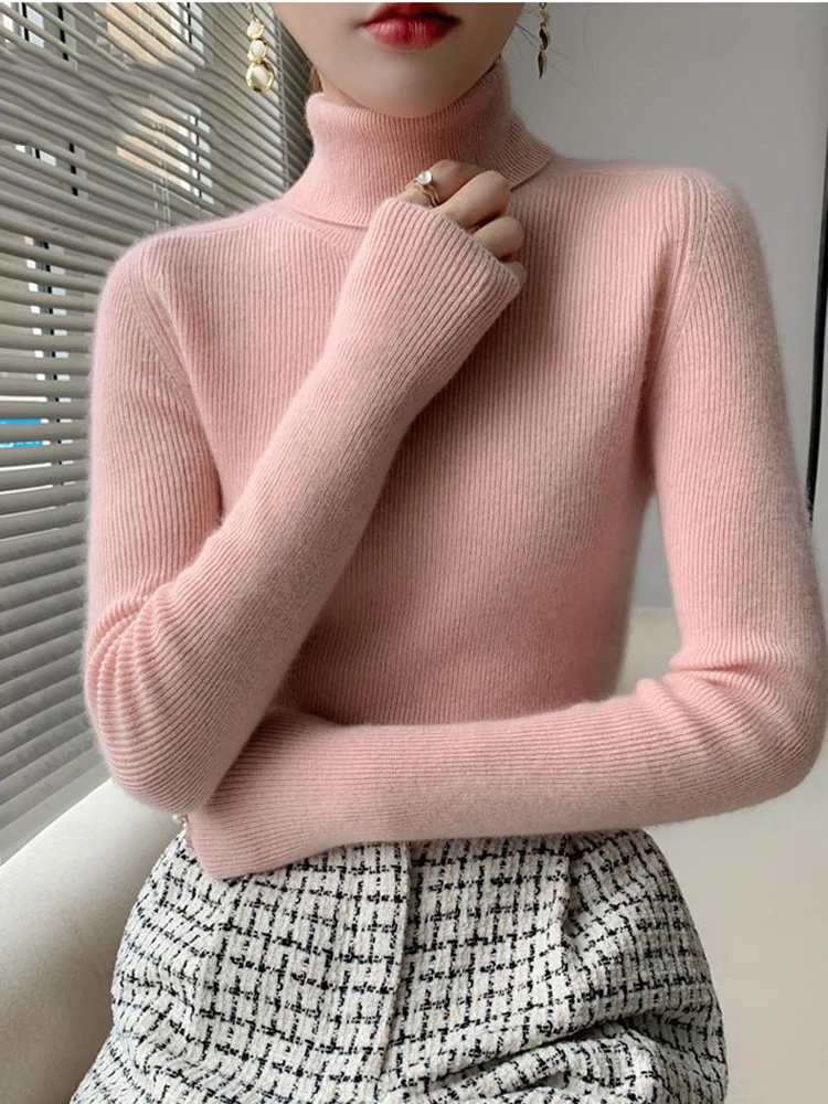 Women Turtleneck Sweater Knitted Soft Pullovers Cashmere Jumpers Basic Soft Sweaters For Woman Autumn Winter Pullovers Tops