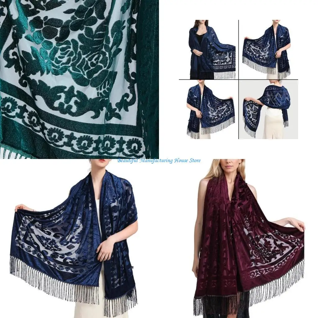 E56A Women's Shawl Cheongsam Fringed Shoulder Wrap Traditional Chinese Neckerchief Scarf for Air Conditioning Rooms